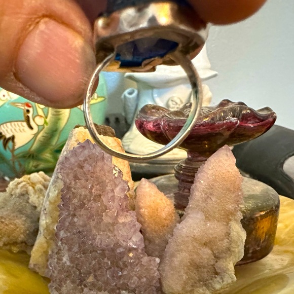 Sterling silver, Blue glass Buddha head ring. Size 9-9 1/2. - Picture 5 of 6